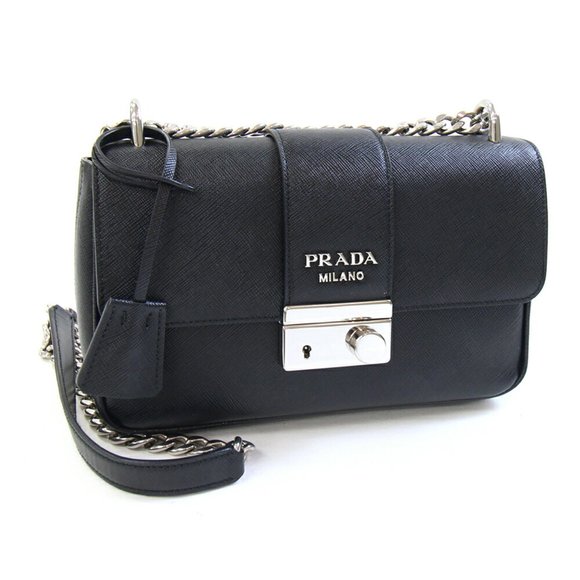 PRADA Black Leather Saffiano Shoulder Bag - Picture 1 of 9